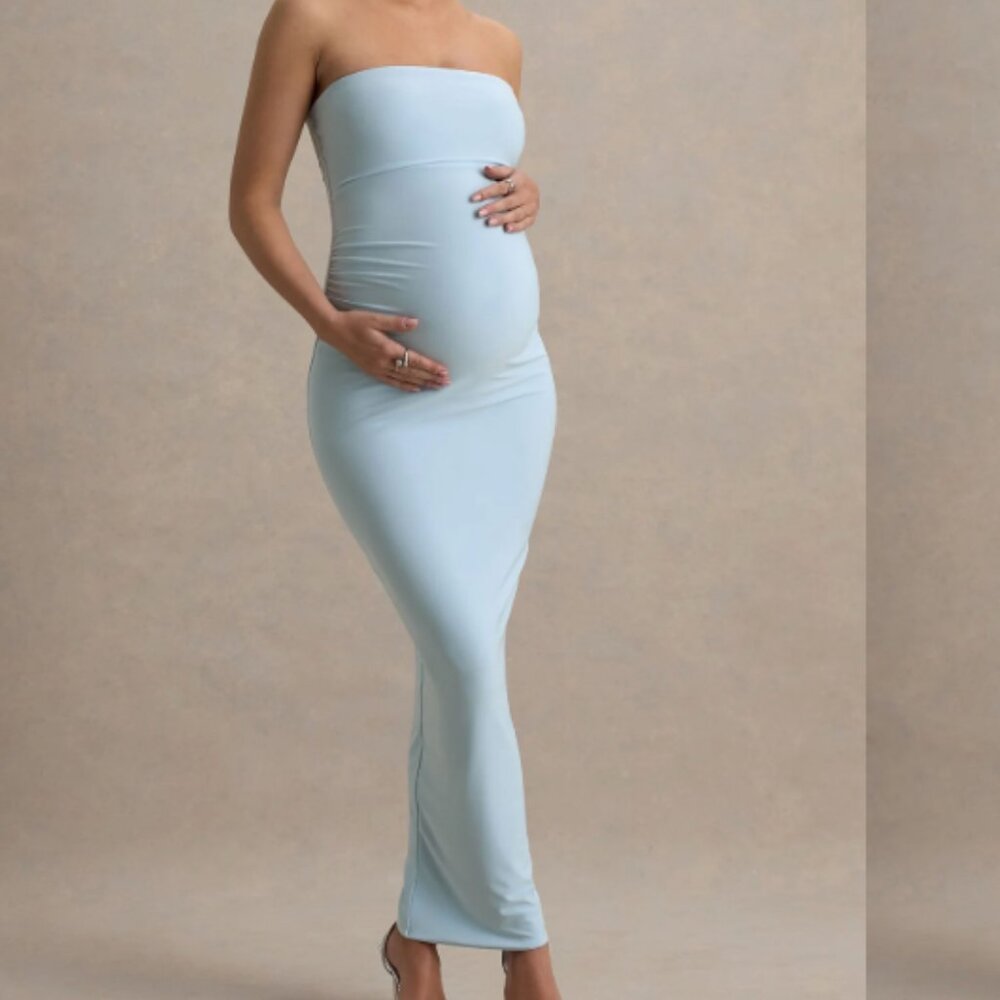 Juniper Powder Blue Strapless Maternity Maxi Dress